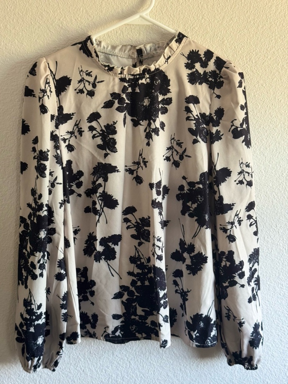 SHEIN Cream Blouse with Black Floral Print